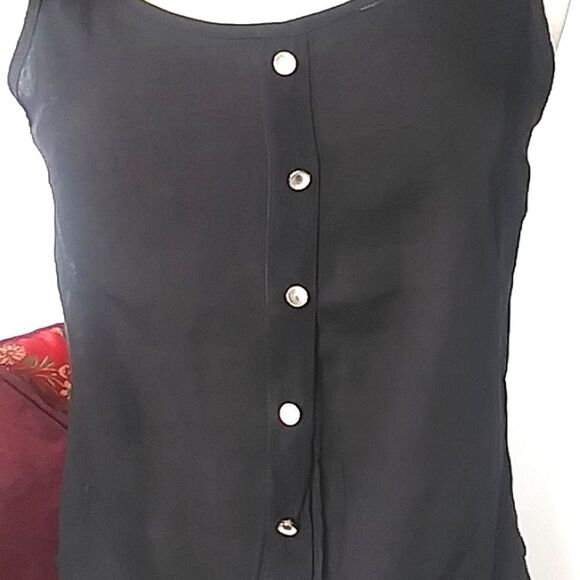Sleeveless Blouse Top Silver Tone Buttons Tie Front Waist Black 90s Y2K M - Picture 4 of 10